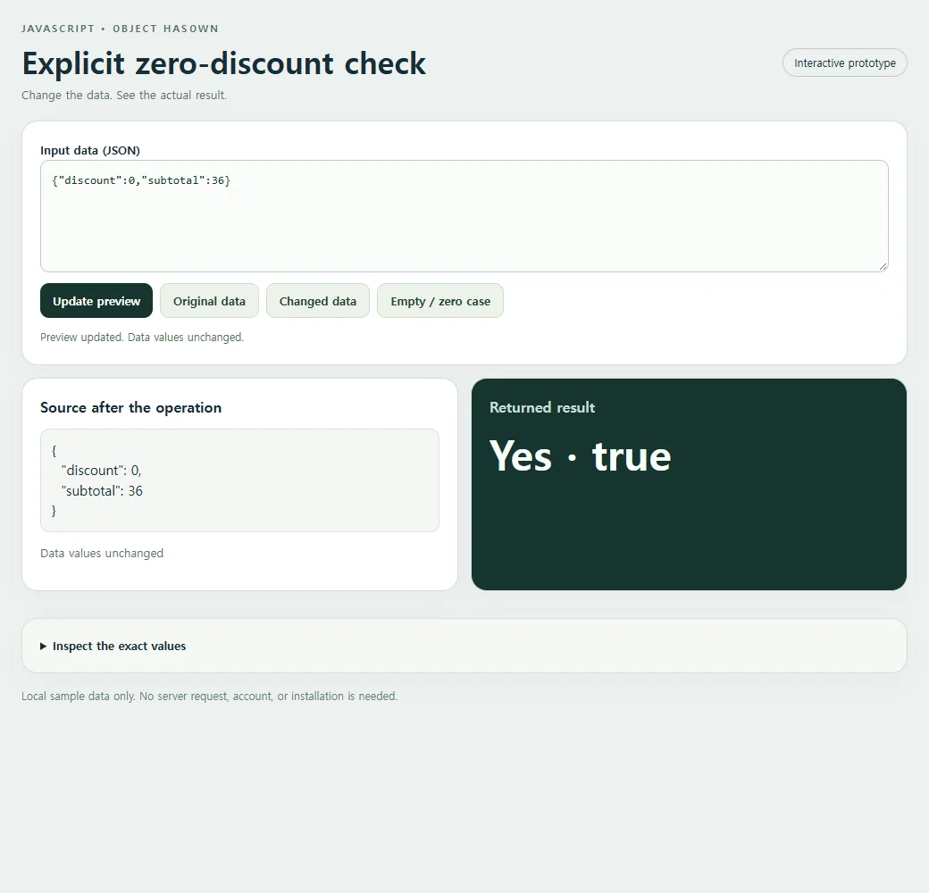 The working explicit zero-discount check example, using the original sample data.