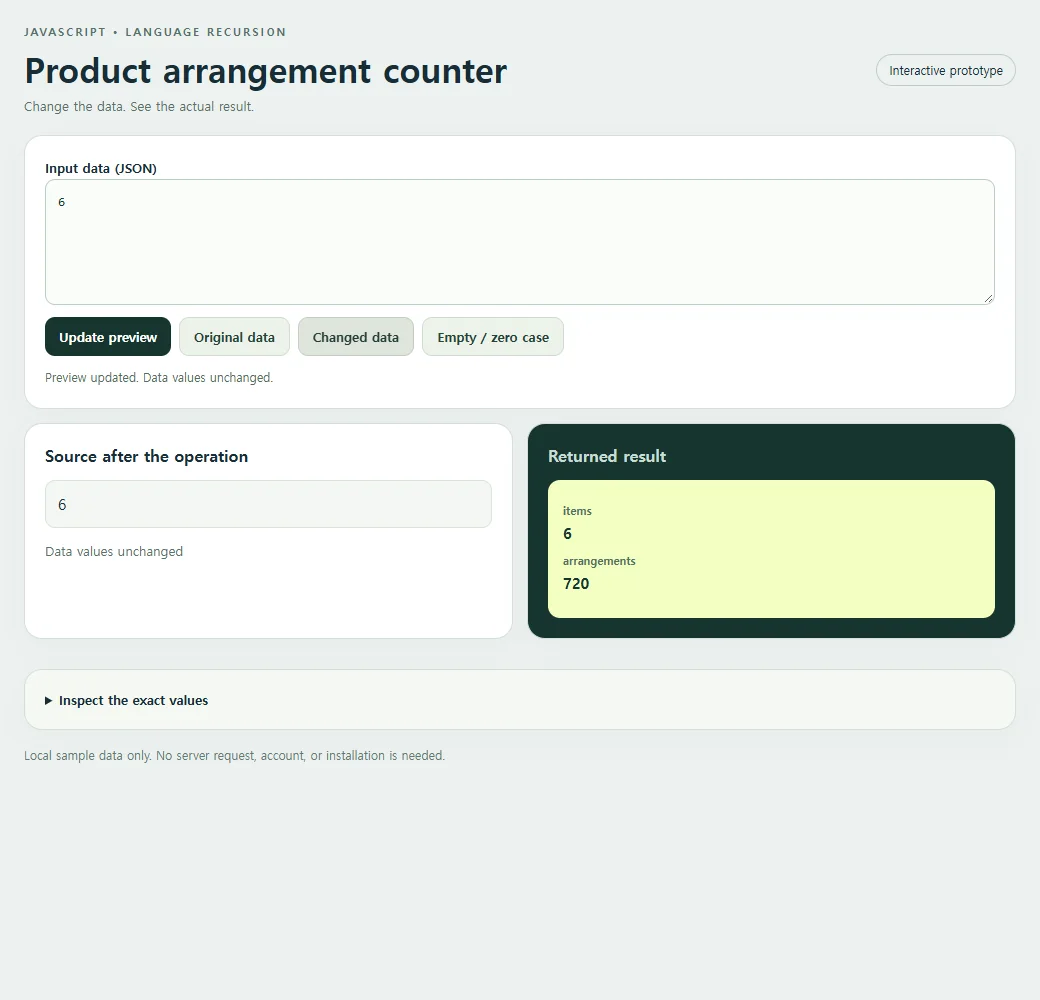 Changing the sample reveals the behavior of the product arrangement counter.