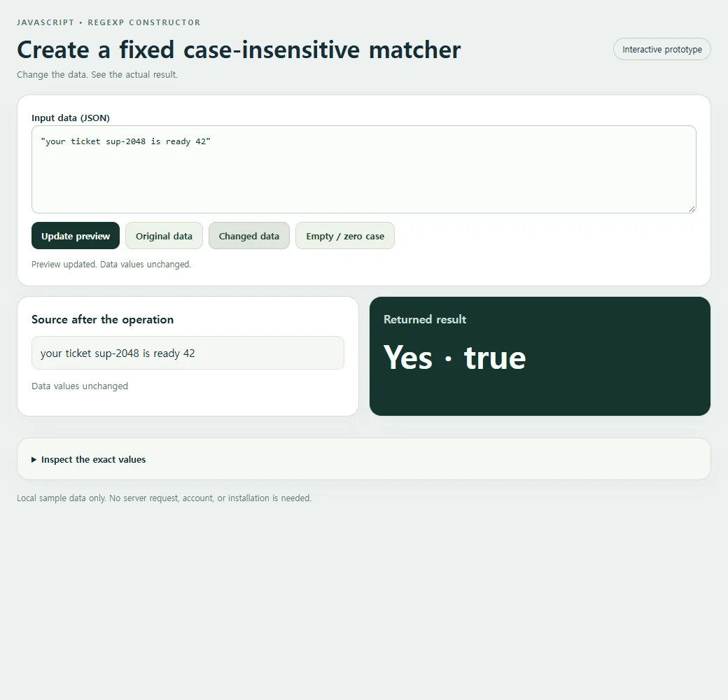 A second input lets you compare the RegExp constructor calculation