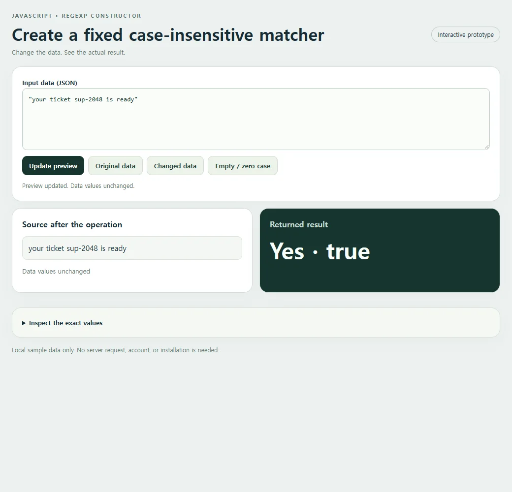Create a fixed case-insensitive matcher: original input and calculated result