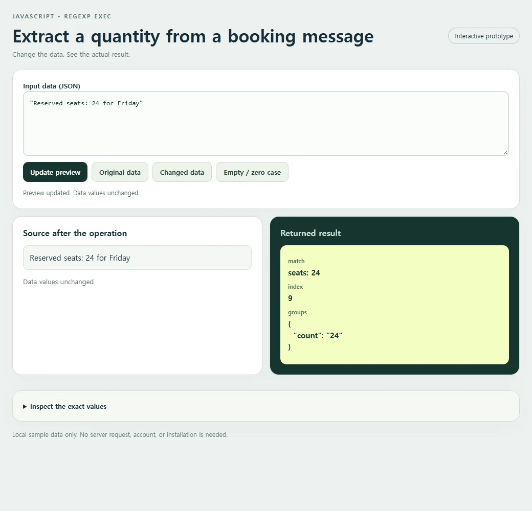 Extract a quantity from a booking message: original input and calculated result