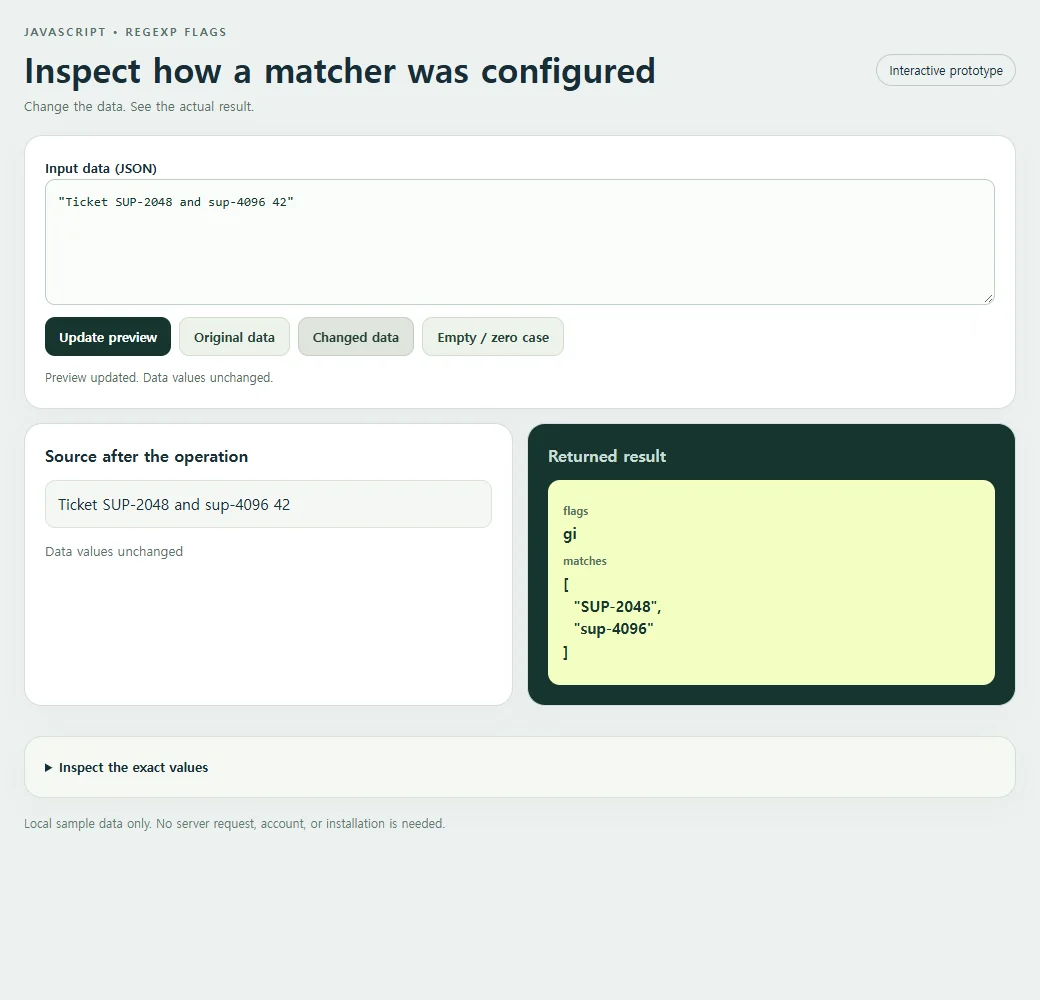 A second input lets you compare the RegExp.flags calculation