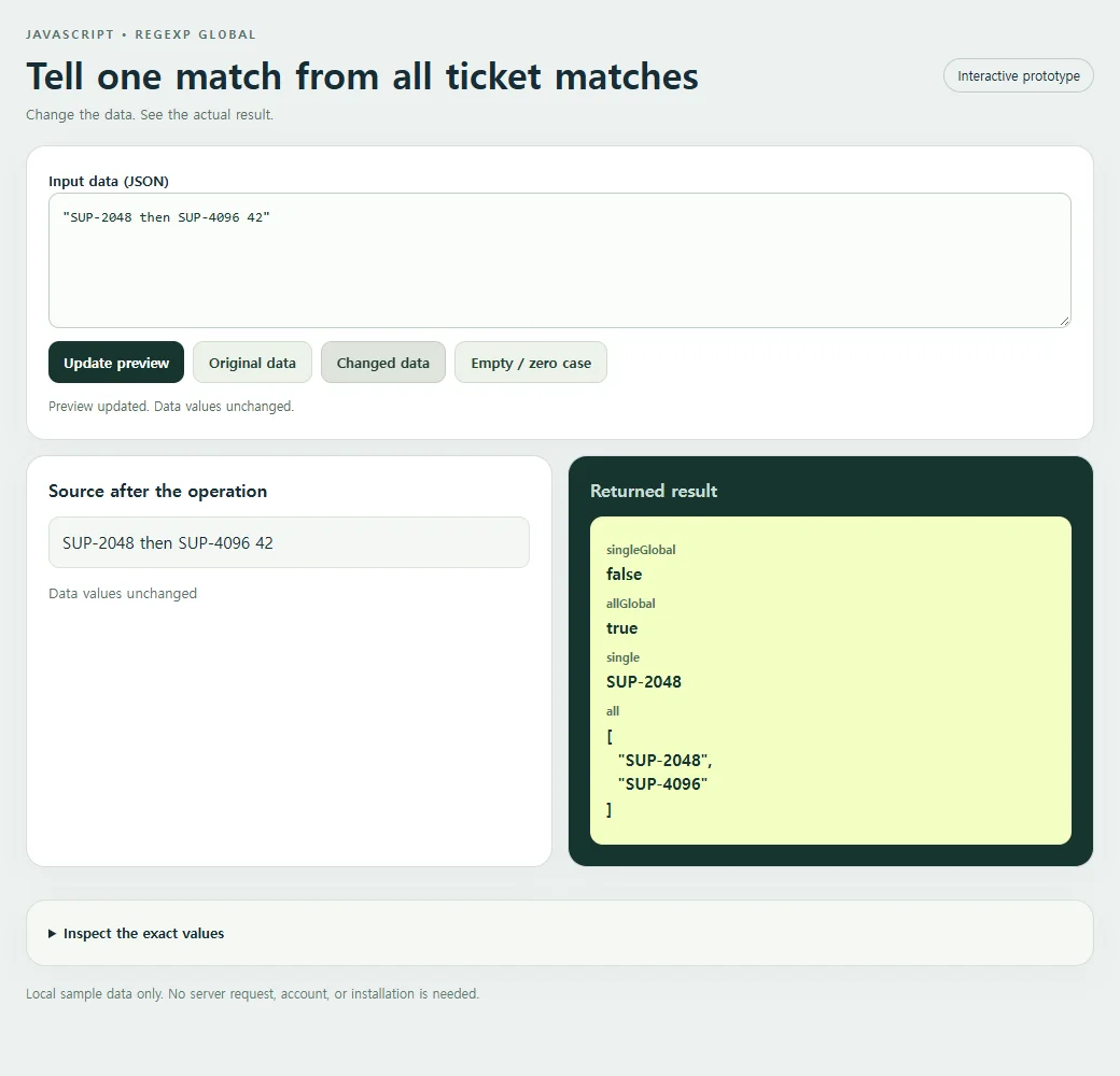 A second input lets you compare the RegExp.global calculation