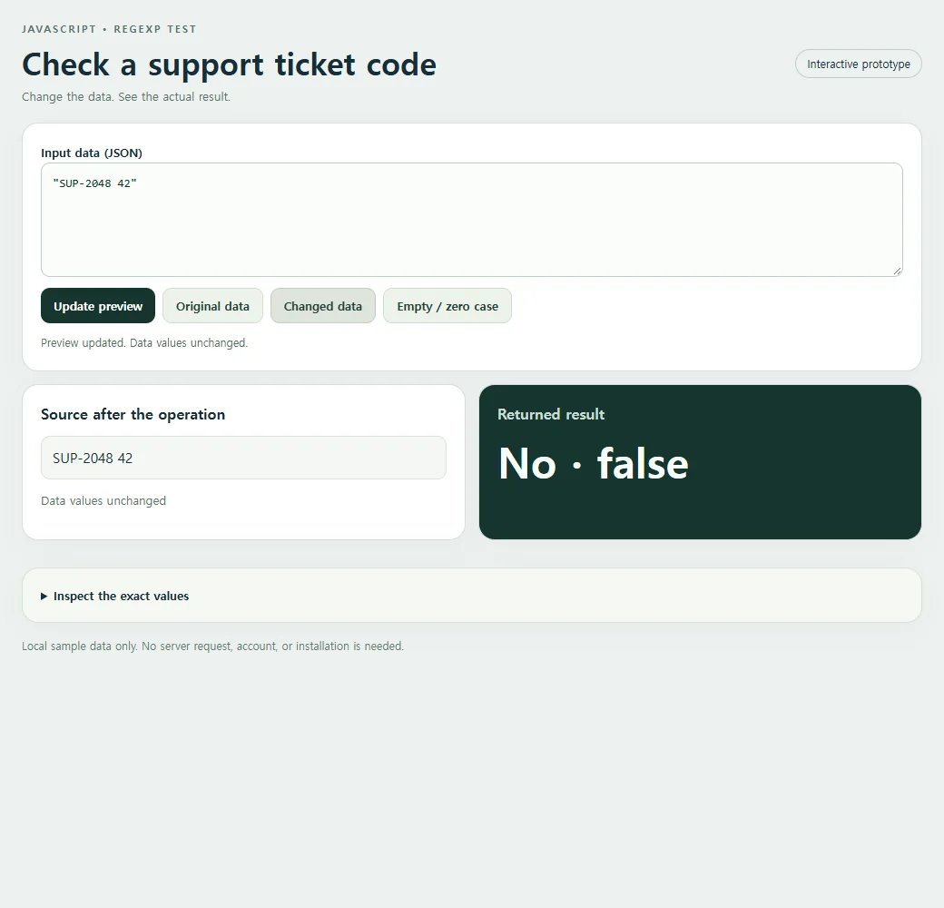 A second input lets you compare the RegExp.test calculation