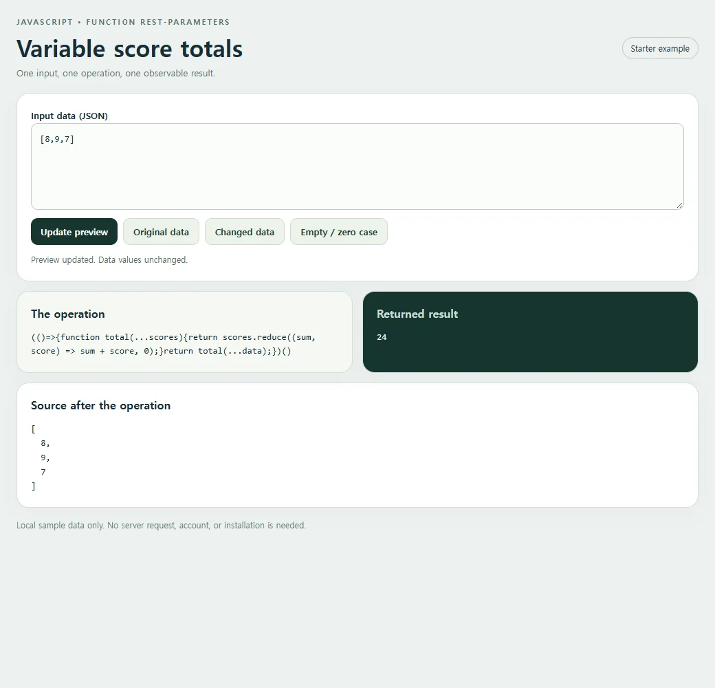 The simpler starter example separates the operation, returned value, and source data.