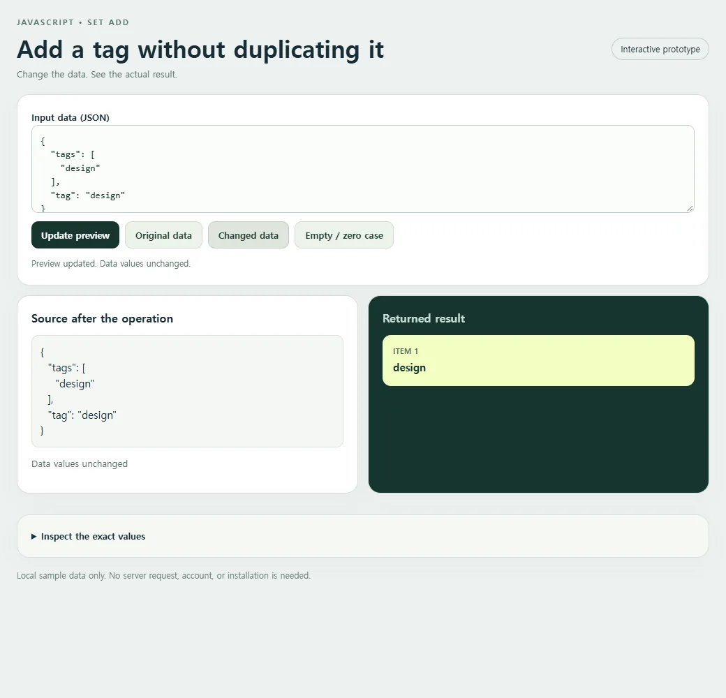 Add a tag without duplicating it: the changed preset supplies a second input to compare with the original.