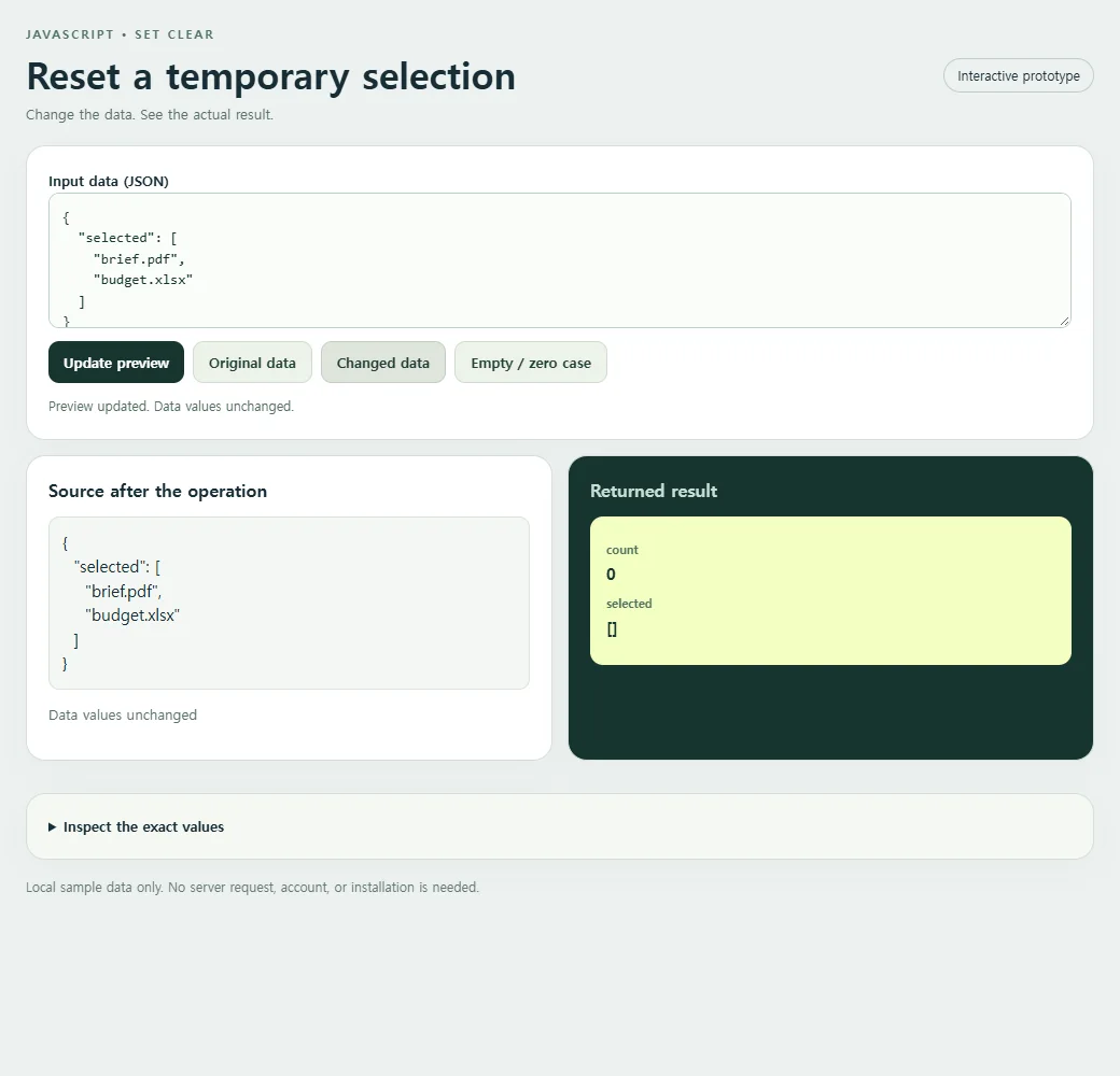 Reset a temporary selection: the changed preset supplies a second input to compare with the original.
