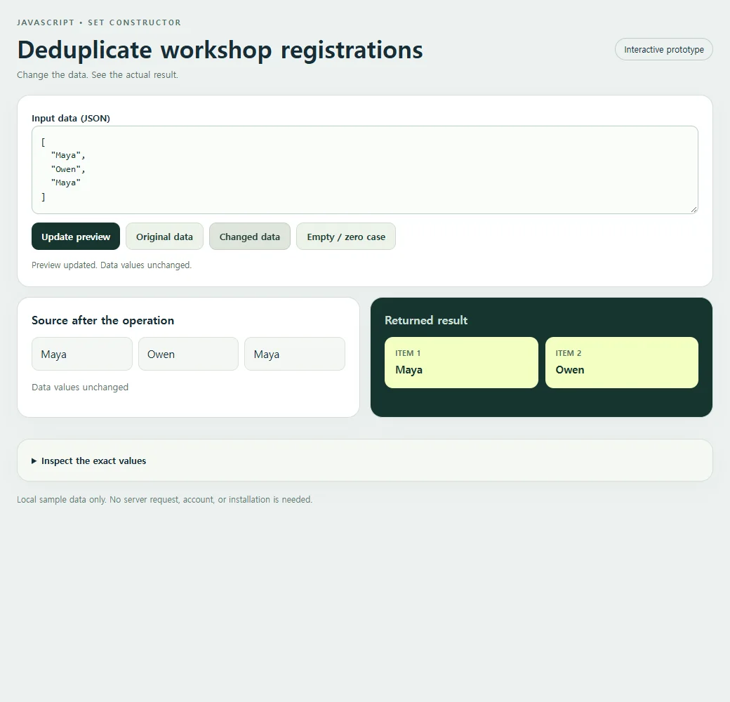 Deduplicate workshop registrations: the changed preset supplies a second input to compare with the original.