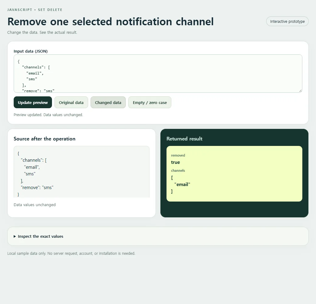 Remove one selected notification channel: the changed preset supplies a second input to compare with the original.