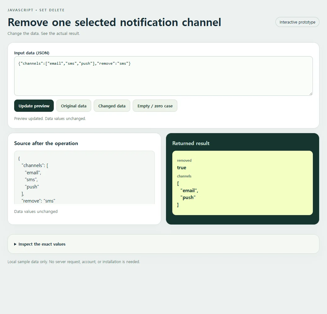 Remove one selected notification channel: source values beside the original result.