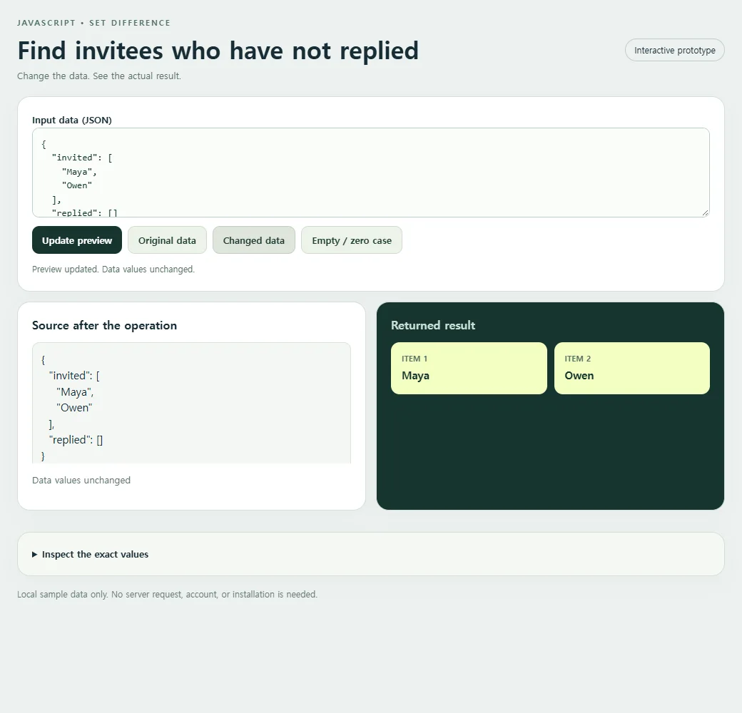 Find invitees who have not replied: the changed preset supplies a second input to compare with the original.