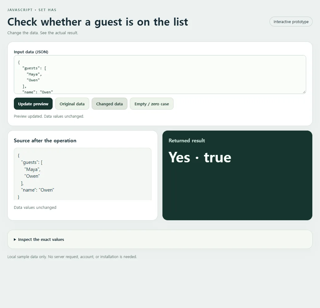 Check whether a guest is on the list: the changed preset supplies a second input to compare with the original.