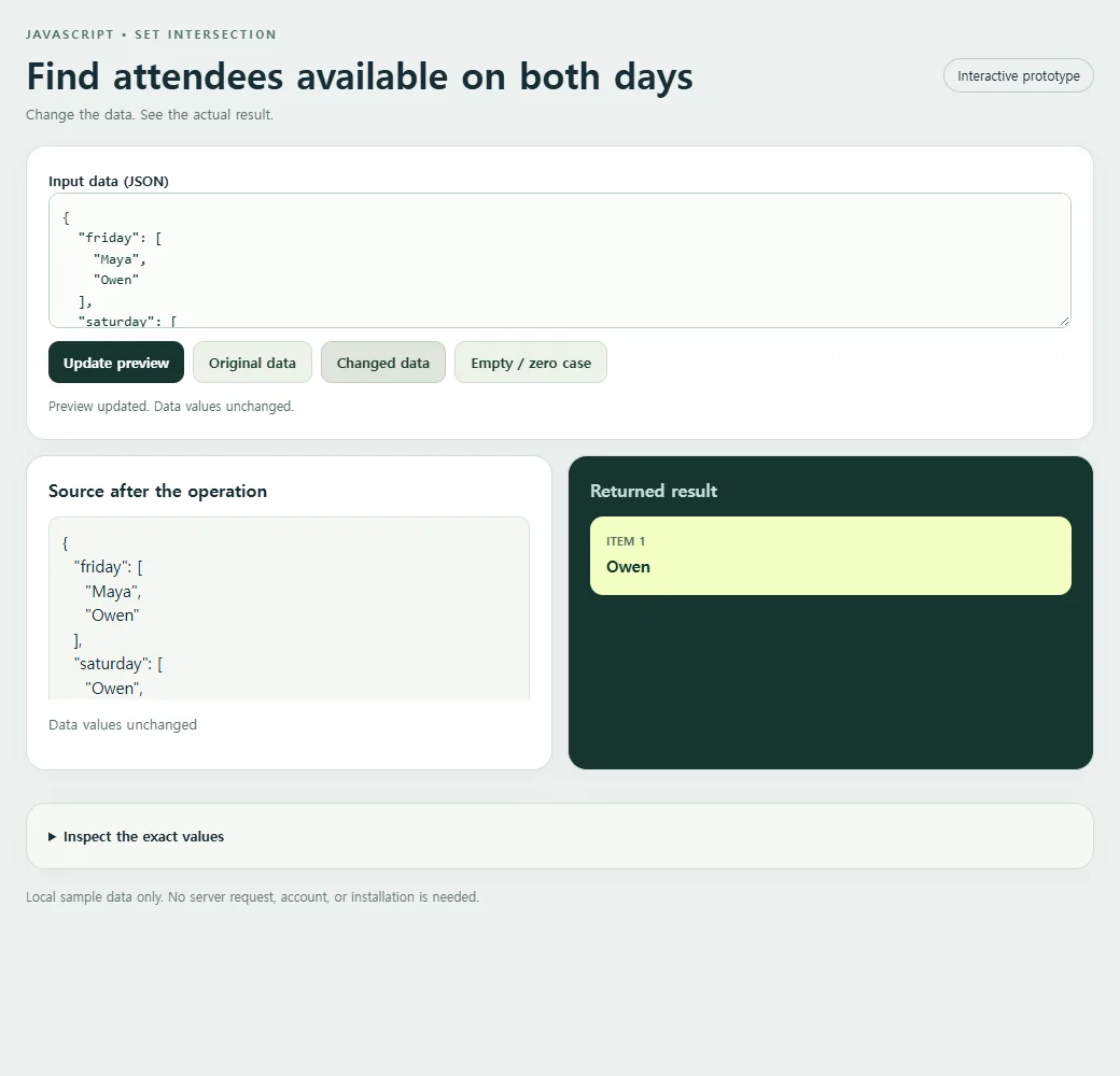 Find attendees available on both days: the changed preset supplies a second input to compare with the original.
