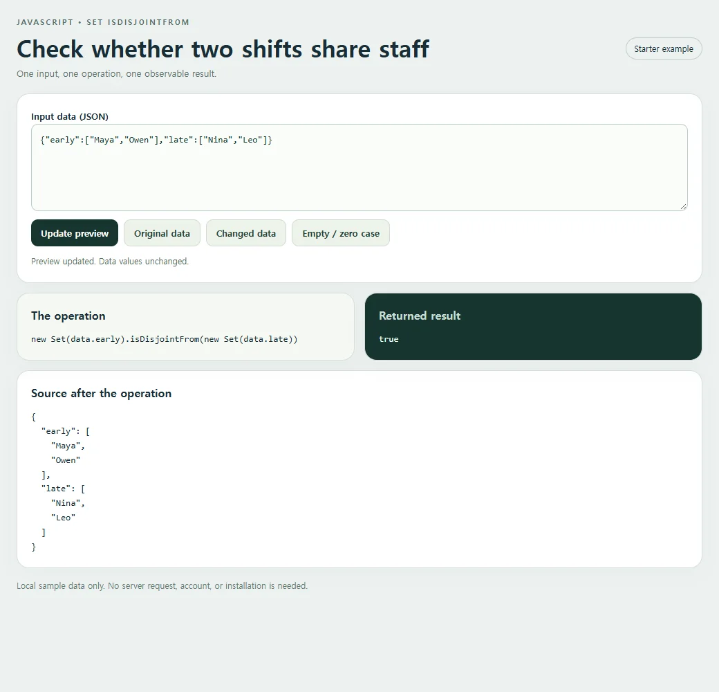 Check whether two shifts share staff: inspect the smaller example and compare its source with its result.