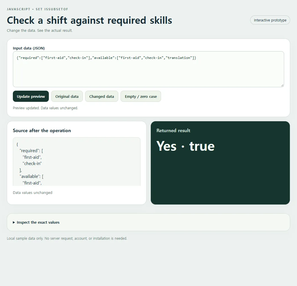 Check a shift against required skills: source values beside the original result.