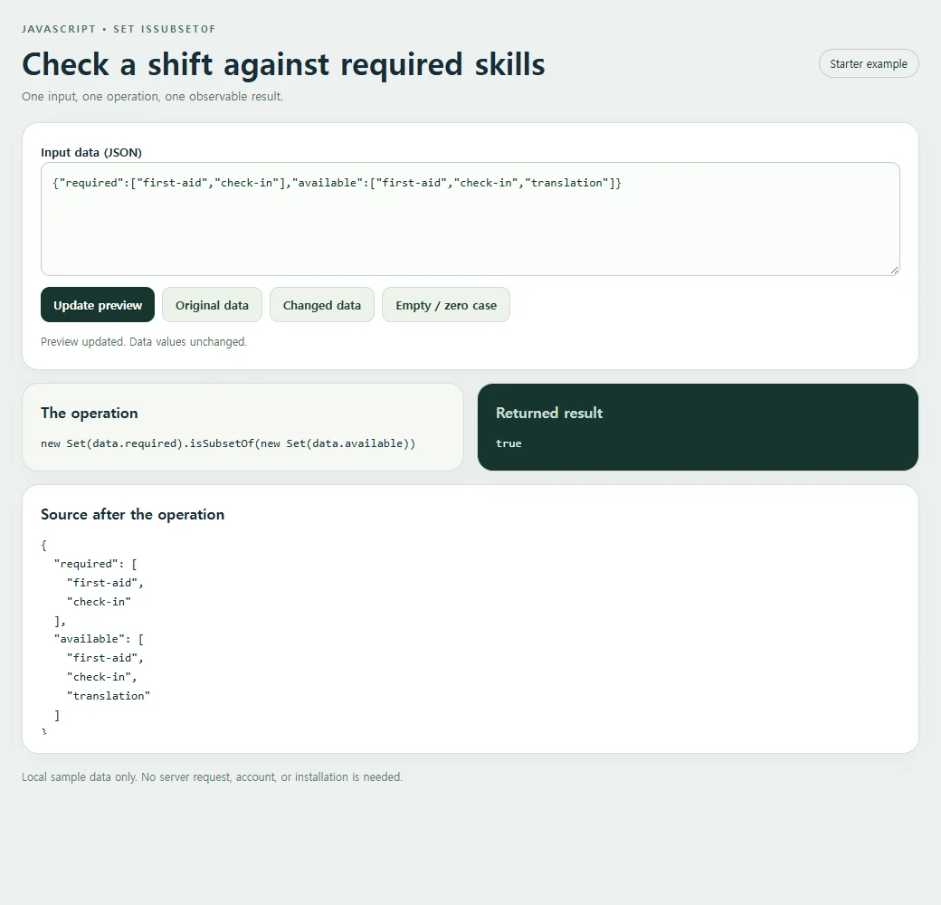 Check a shift against required skills: inspect the smaller example and compare its source with its result.