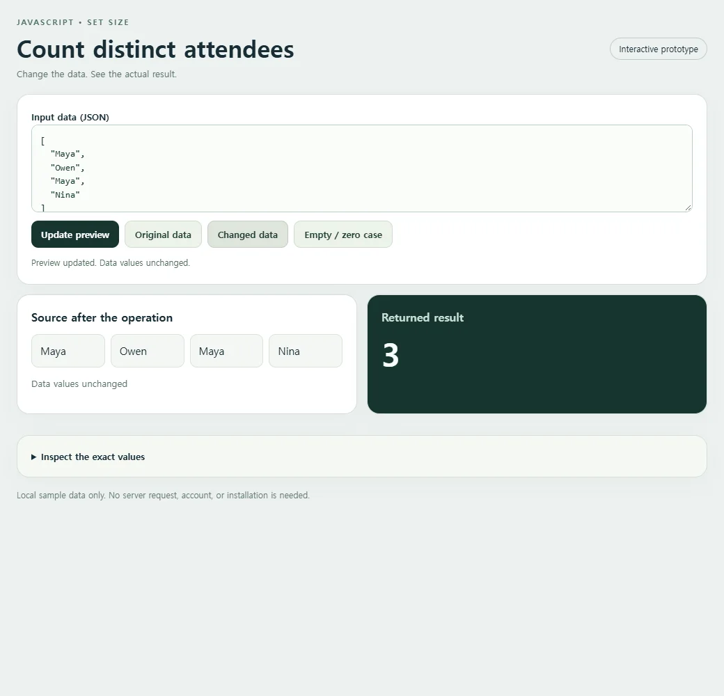 Count distinct attendees: the changed preset supplies a second input to compare with the original.