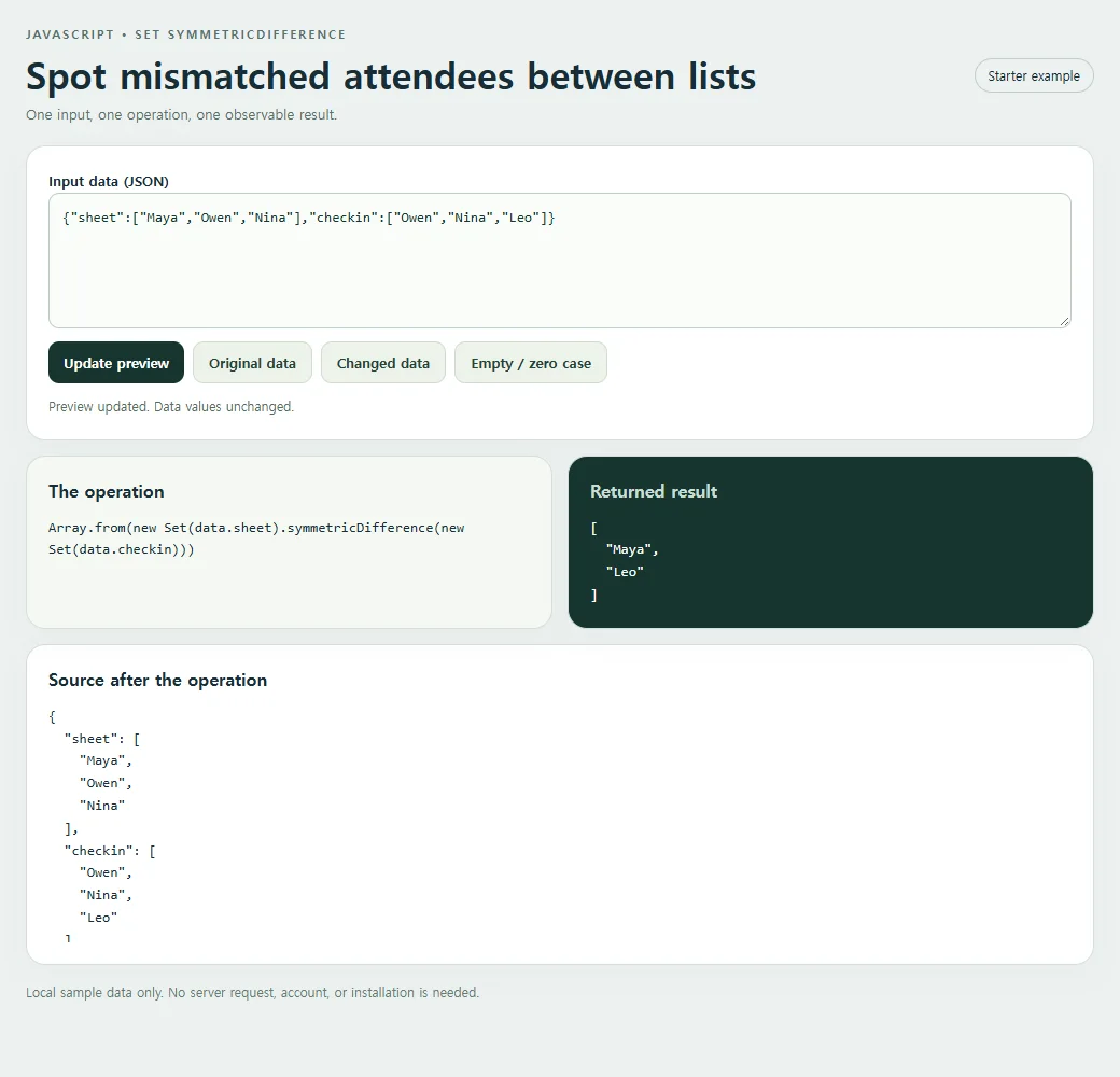 Spot mismatched attendees between lists: inspect the smaller example and compare its source with its result.