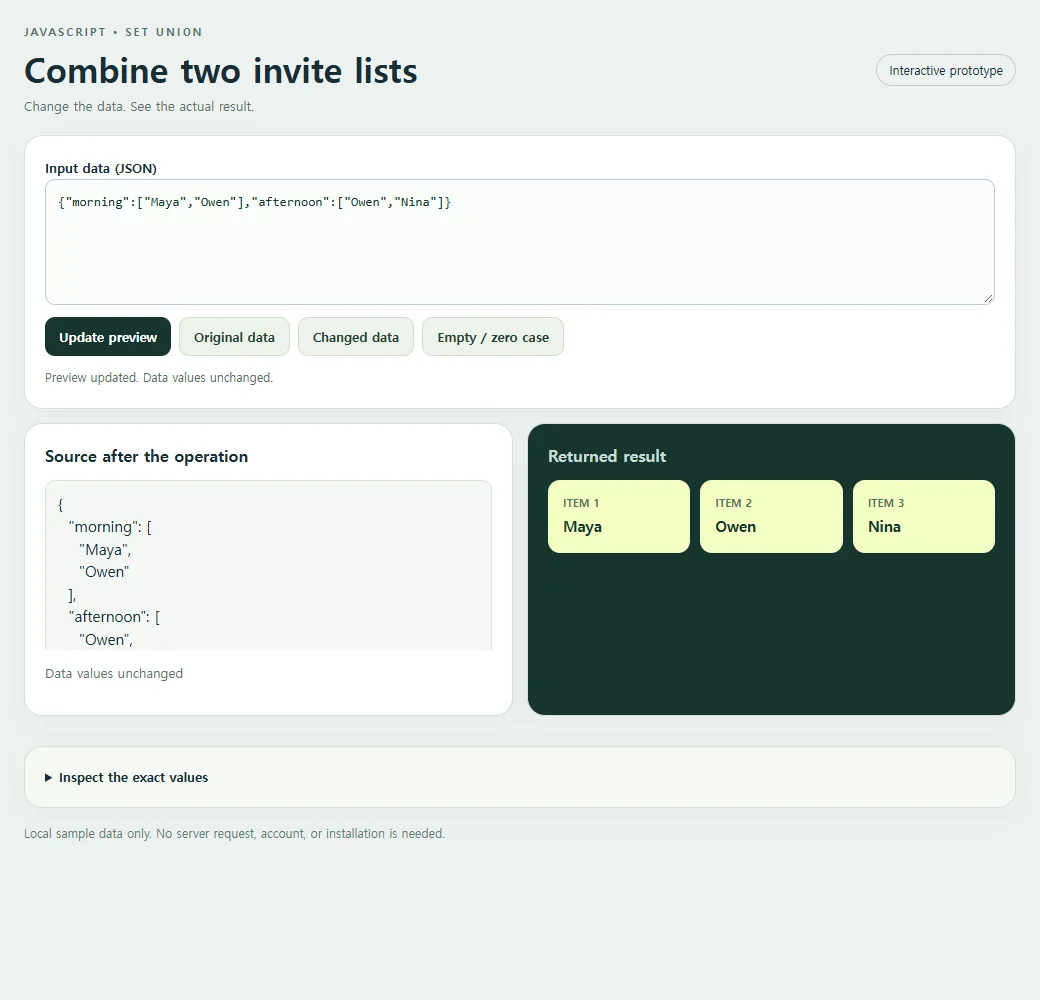 Combine two invite lists: source values beside the original result.