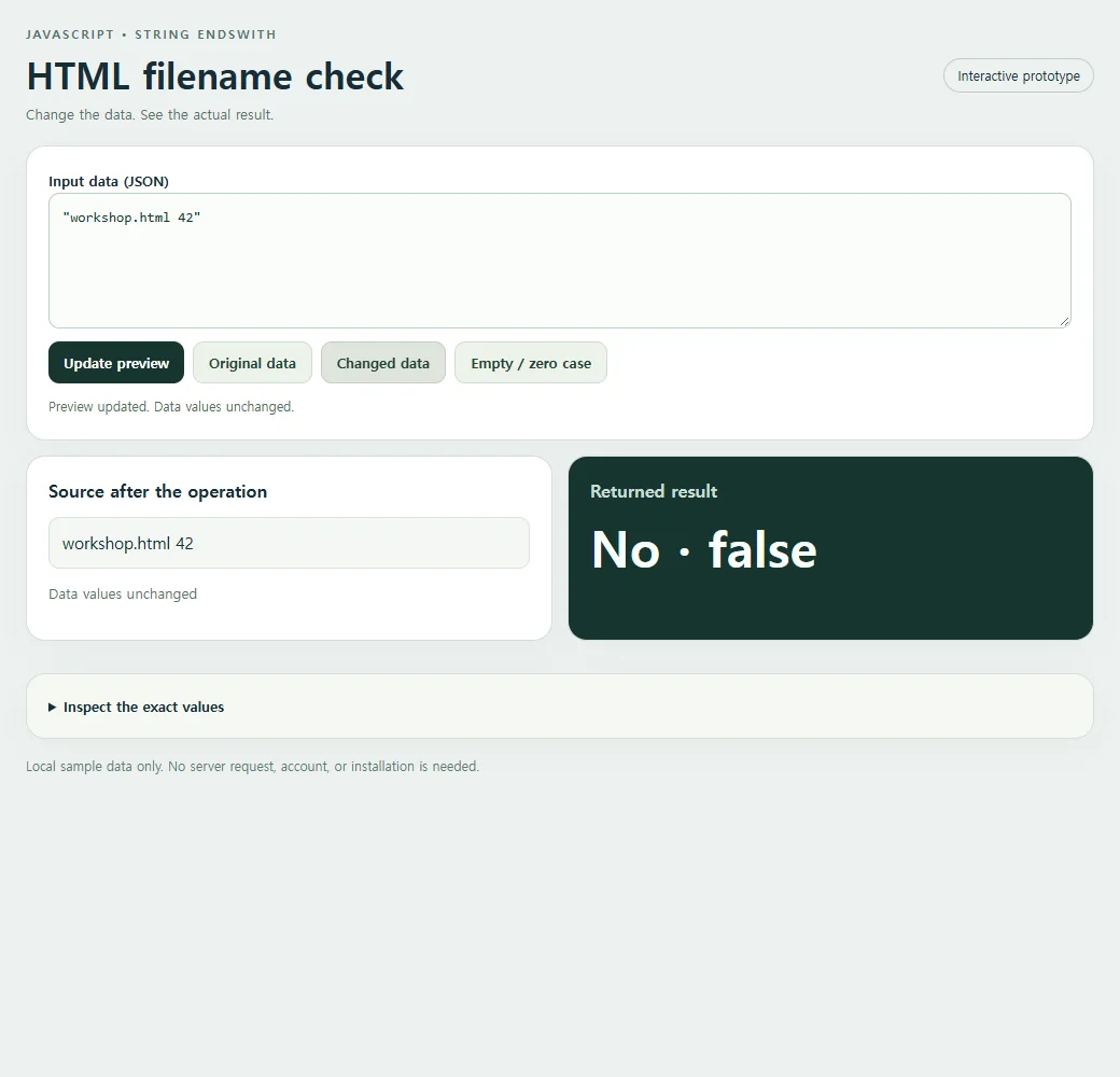 A second html filename check sample demonstrates how the result responds to changed input.