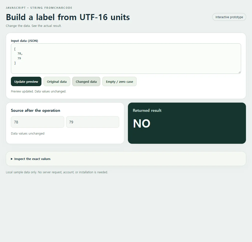 Build a label from UTF-16 units: the changed preset supplies a second input to compare with the original.