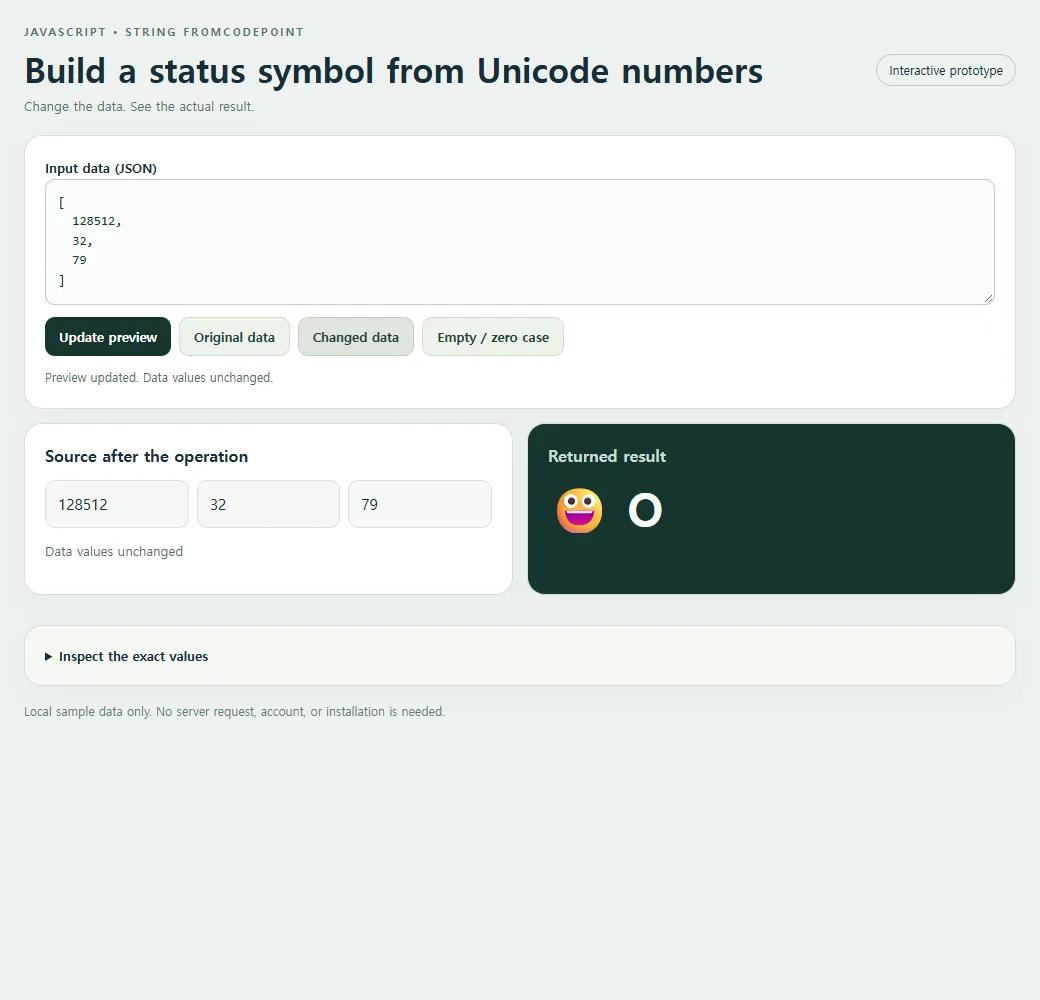 Build a status symbol from Unicode numbers: the changed preset supplies a second input to compare with the original.