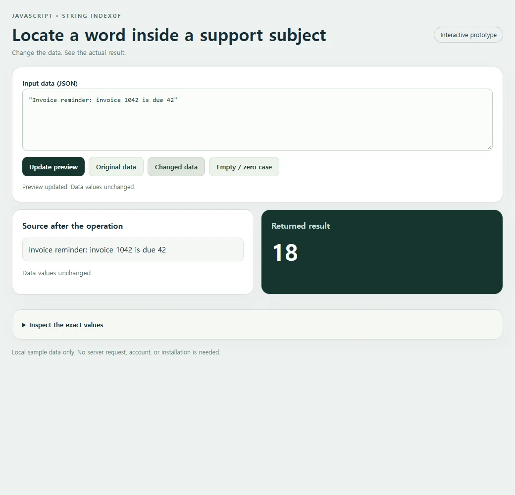 Locate a word inside a support subject: the changed preset supplies a second input to compare with the original.
