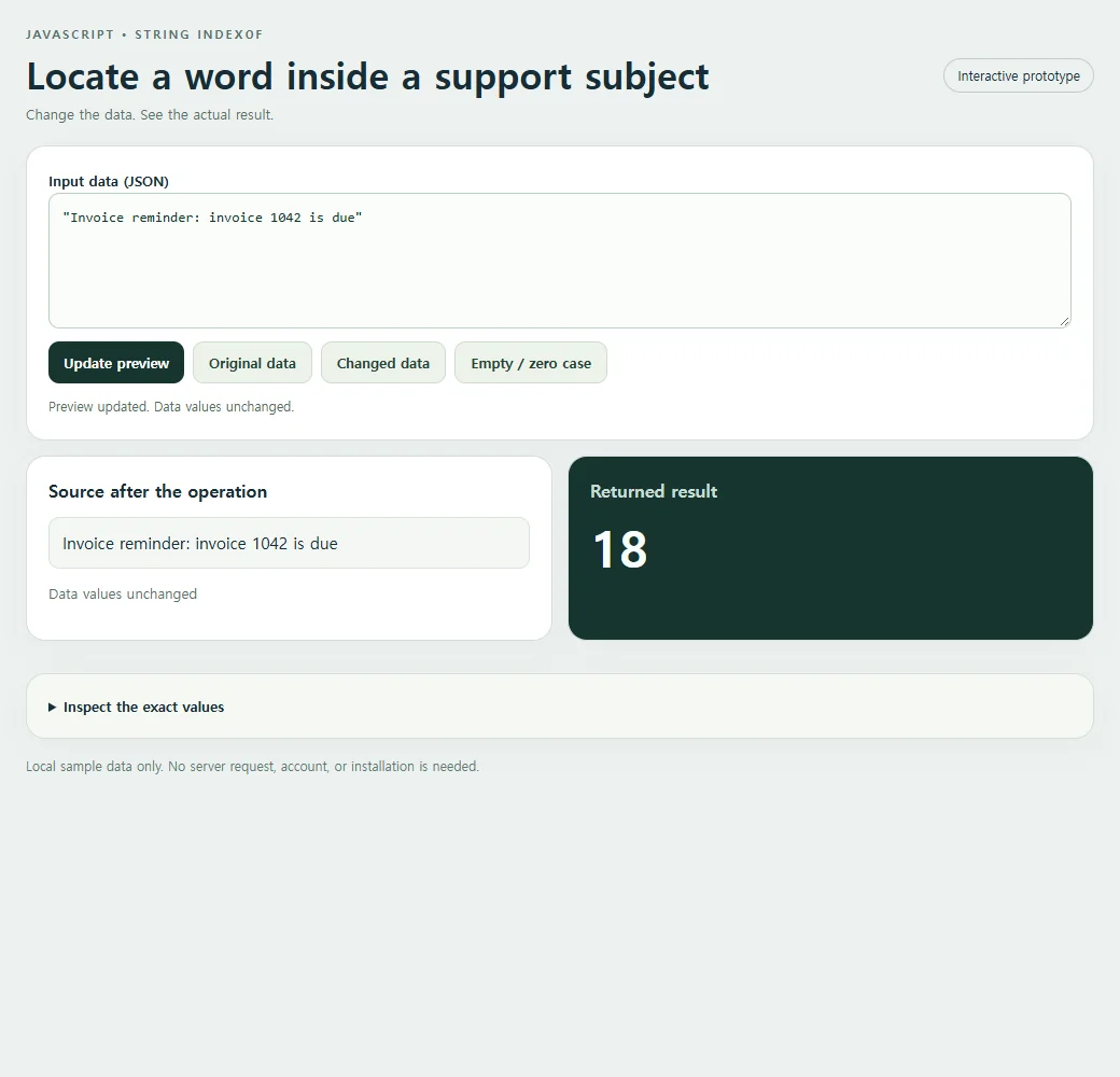 Locate a word inside a support subject: source values beside the original result.