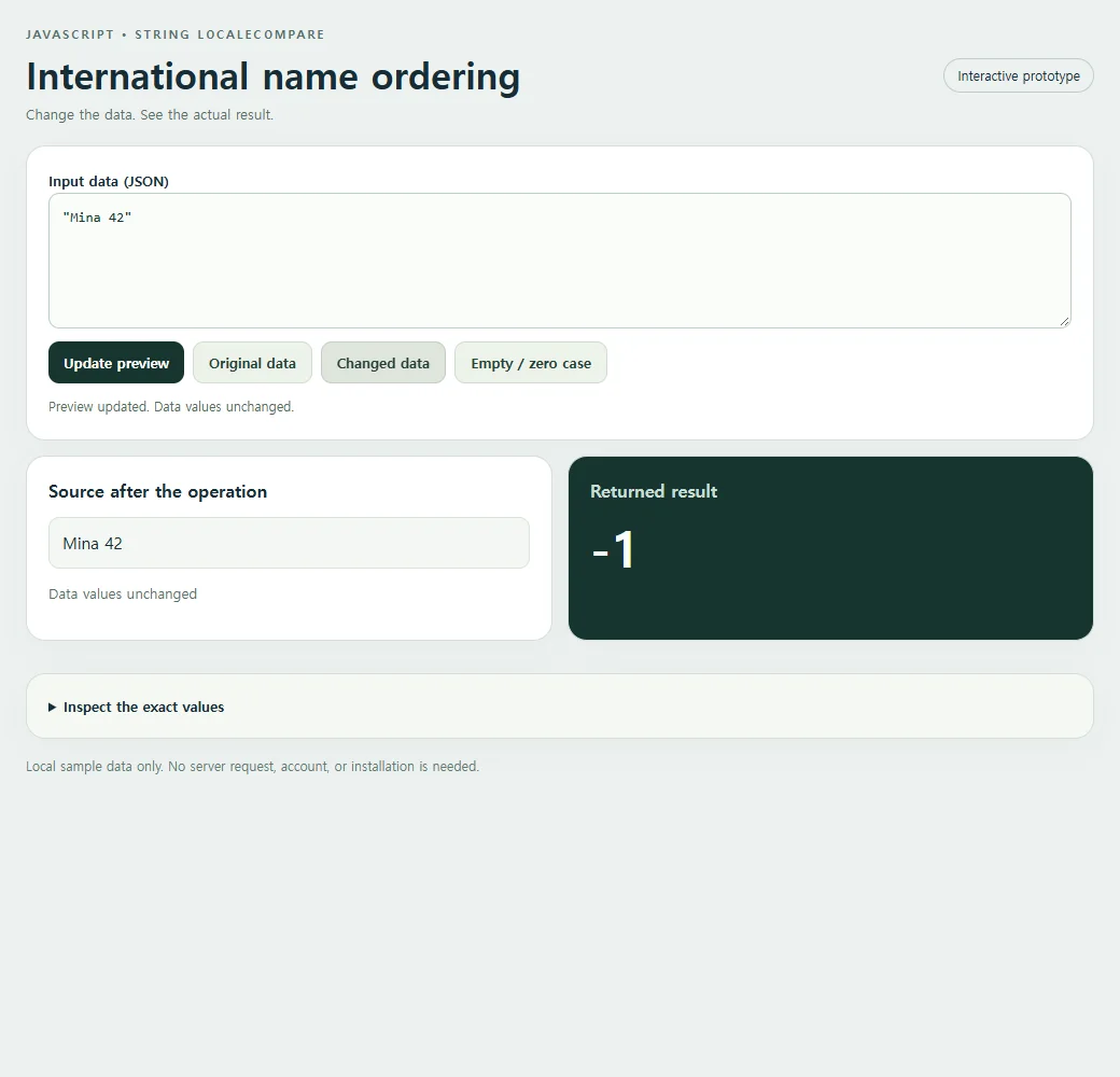 A second international name ordering sample demonstrates how the result responds to changed input.