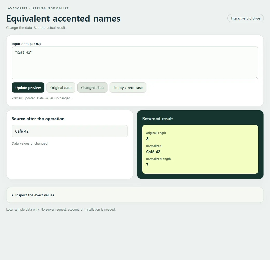 A second equivalent accented names sample demonstrates how the result responds to changed input.