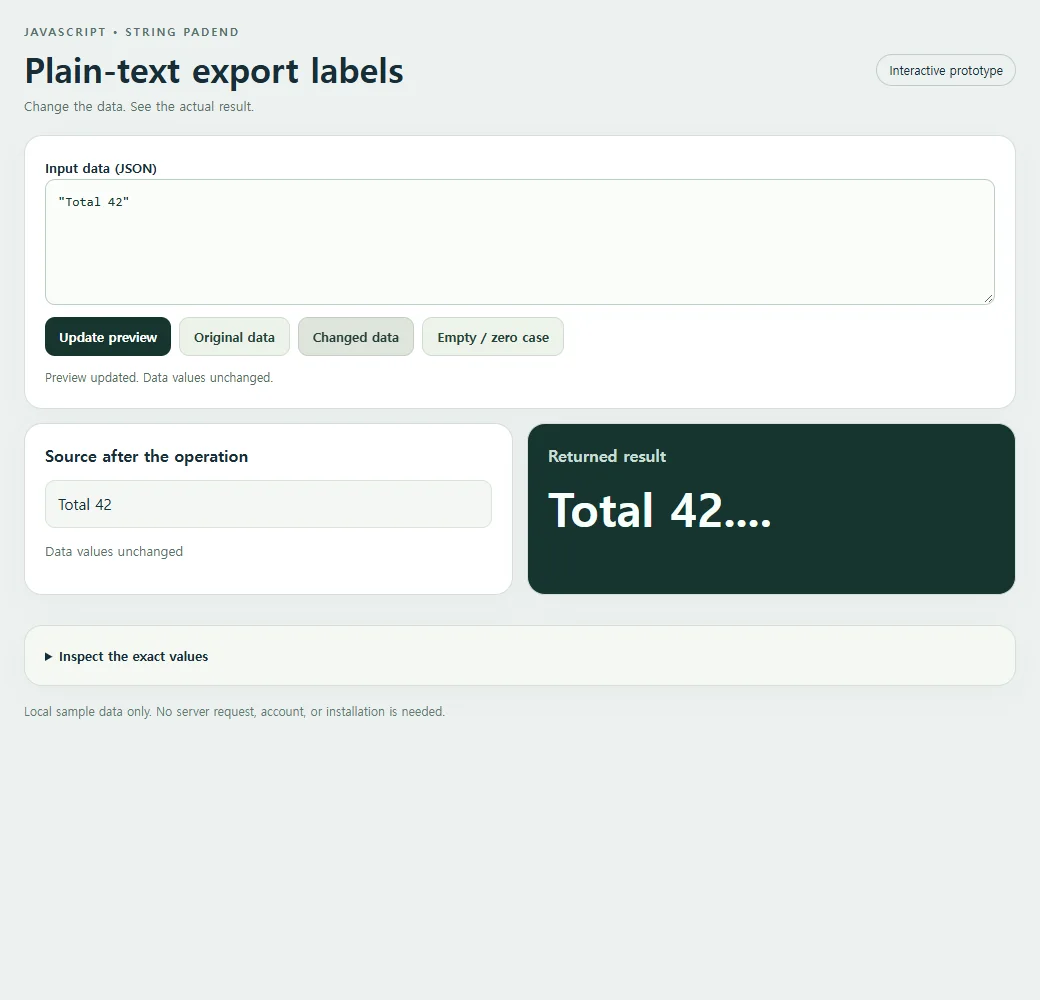 A second plain-text export labels sample demonstrates how the result responds to changed input.