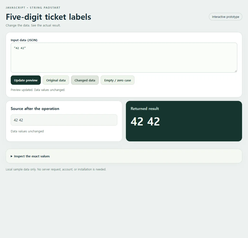 A second five-digit ticket labels sample demonstrates how the result responds to changed input.