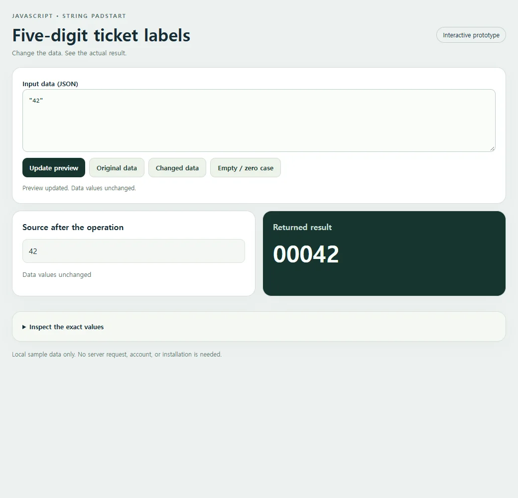 The complete five-digit ticket labels example with its original sample.