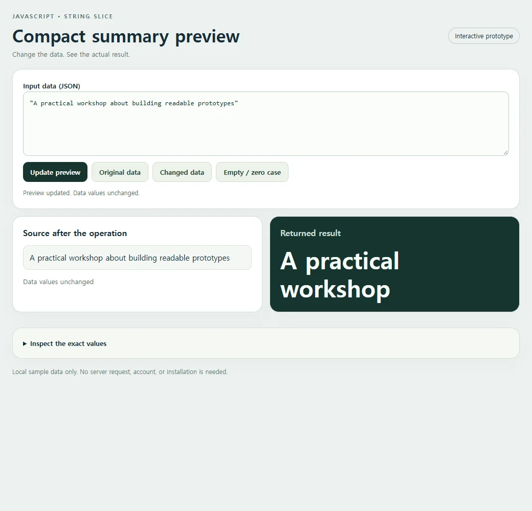 The complete compact summary preview example with its original sample.