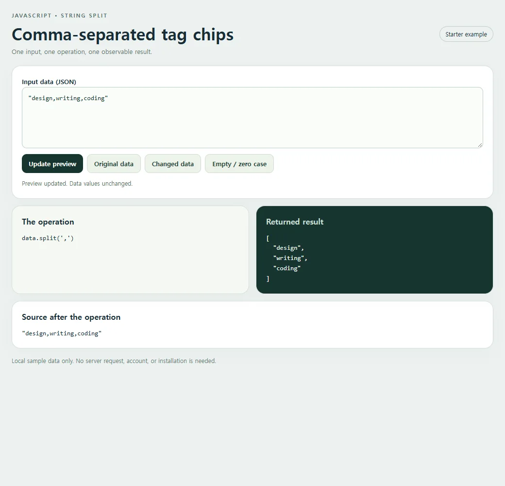 The starter separates the input, operation, and returned result.