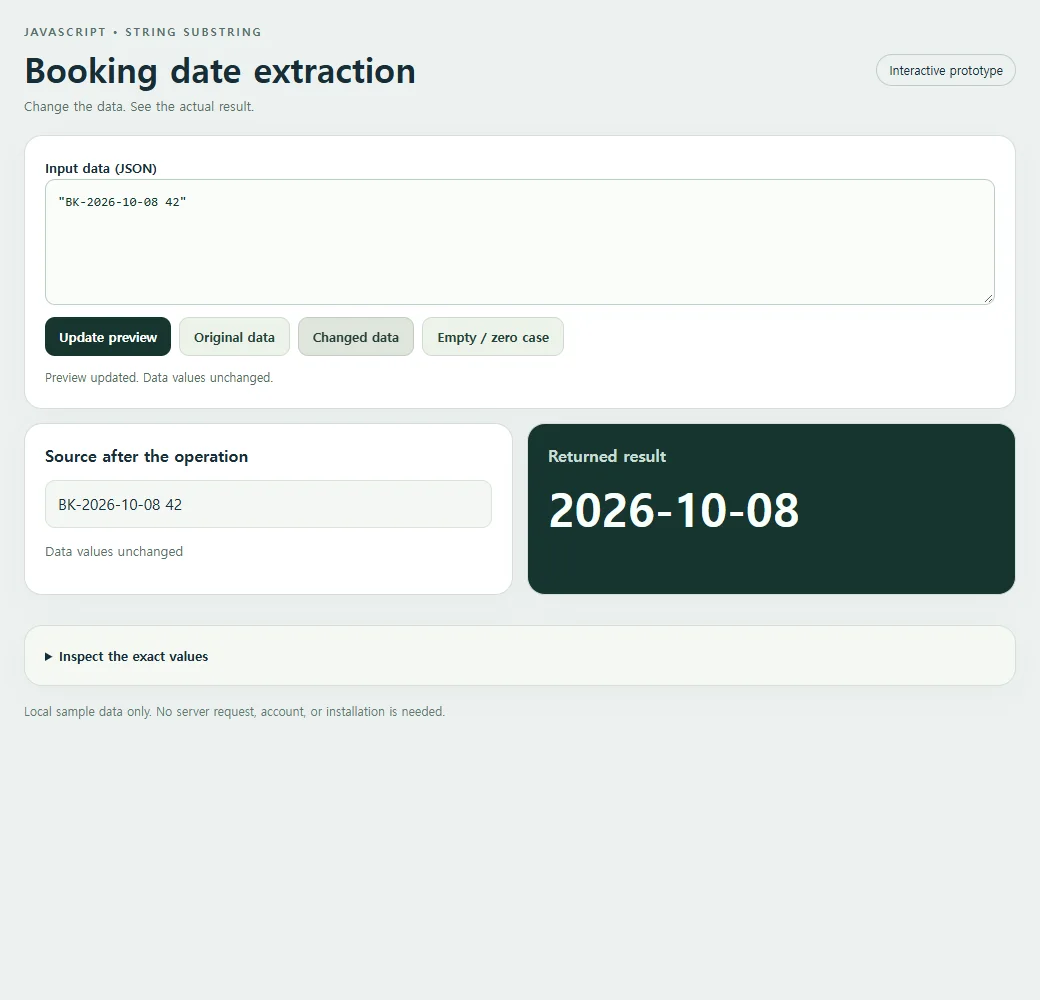 A second booking date extraction sample demonstrates how the result responds to changed input.