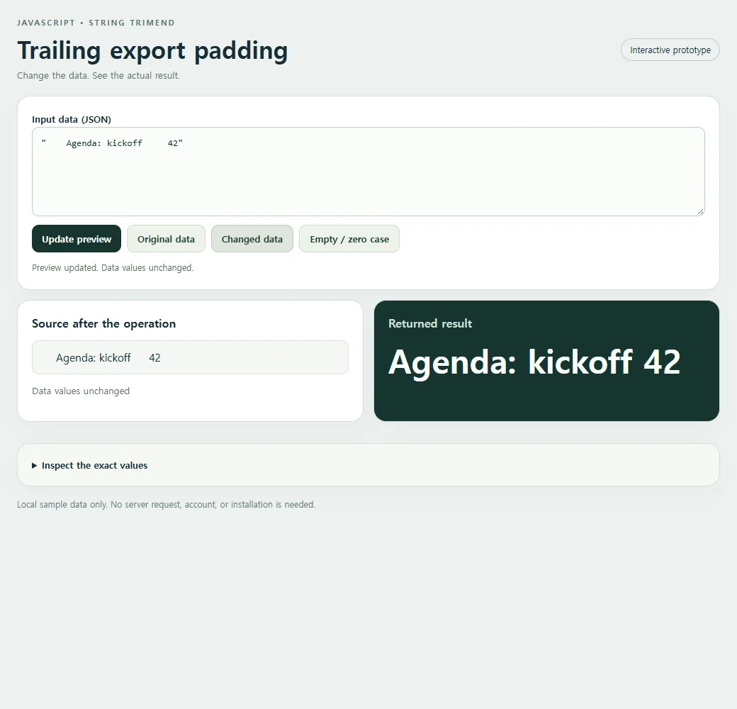 A second trailing export padding sample demonstrates how the result responds to changed input.