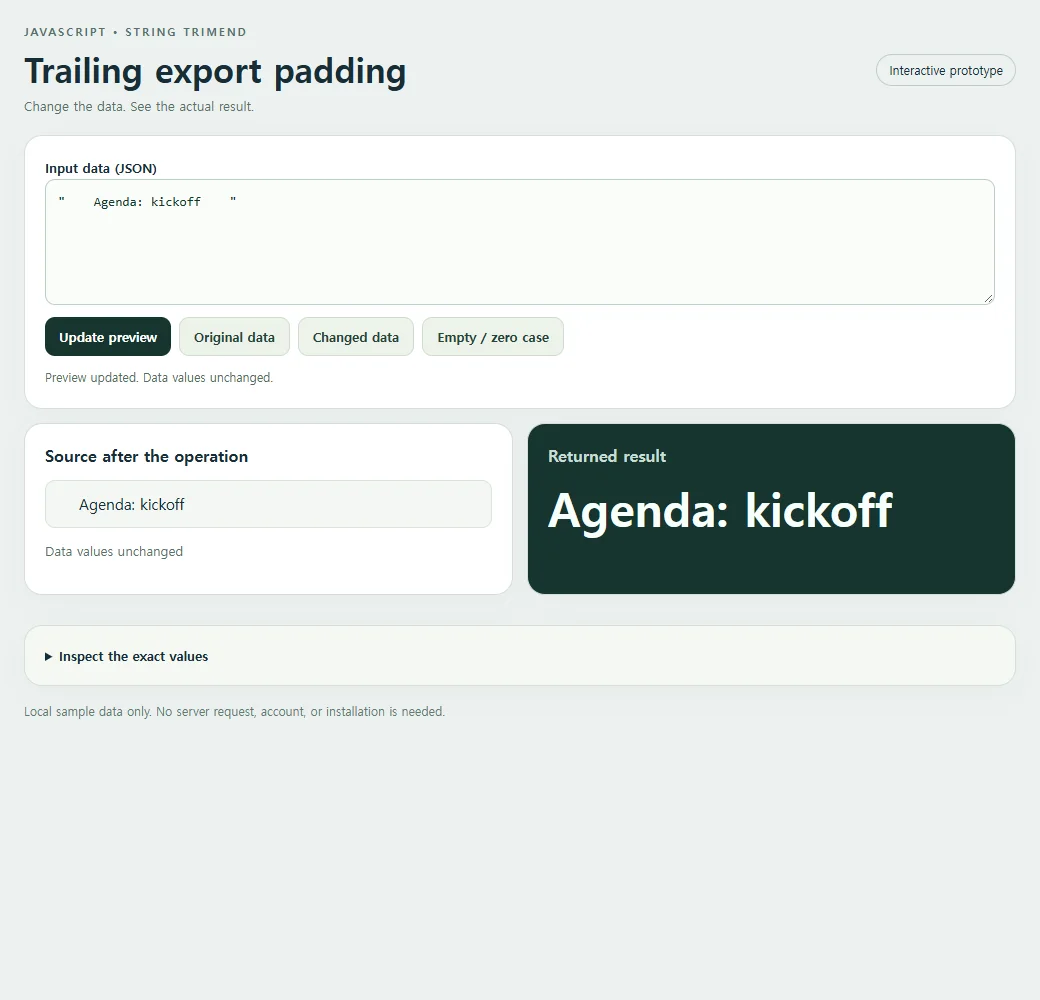 The complete trailing export padding example with its original sample.