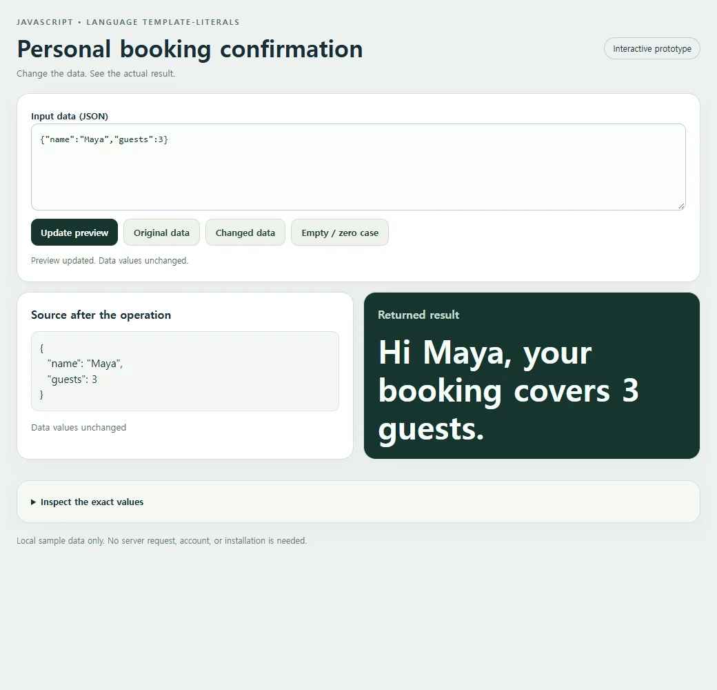 The personal booking confirmation with its original input and returned result.