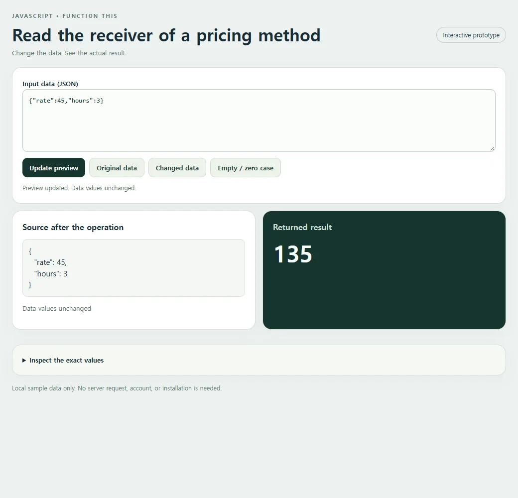 Read the receiver of a pricing method: original input and calculated result