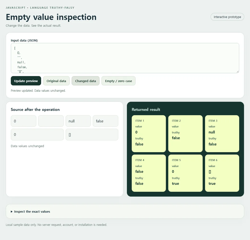 Changing the sample reveals the behavior of the empty value inspection.