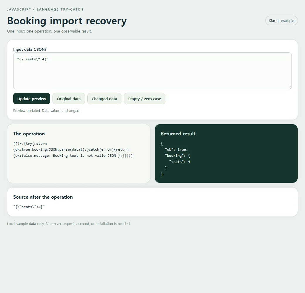 Inspect the exact source and result for the booking import recovery.