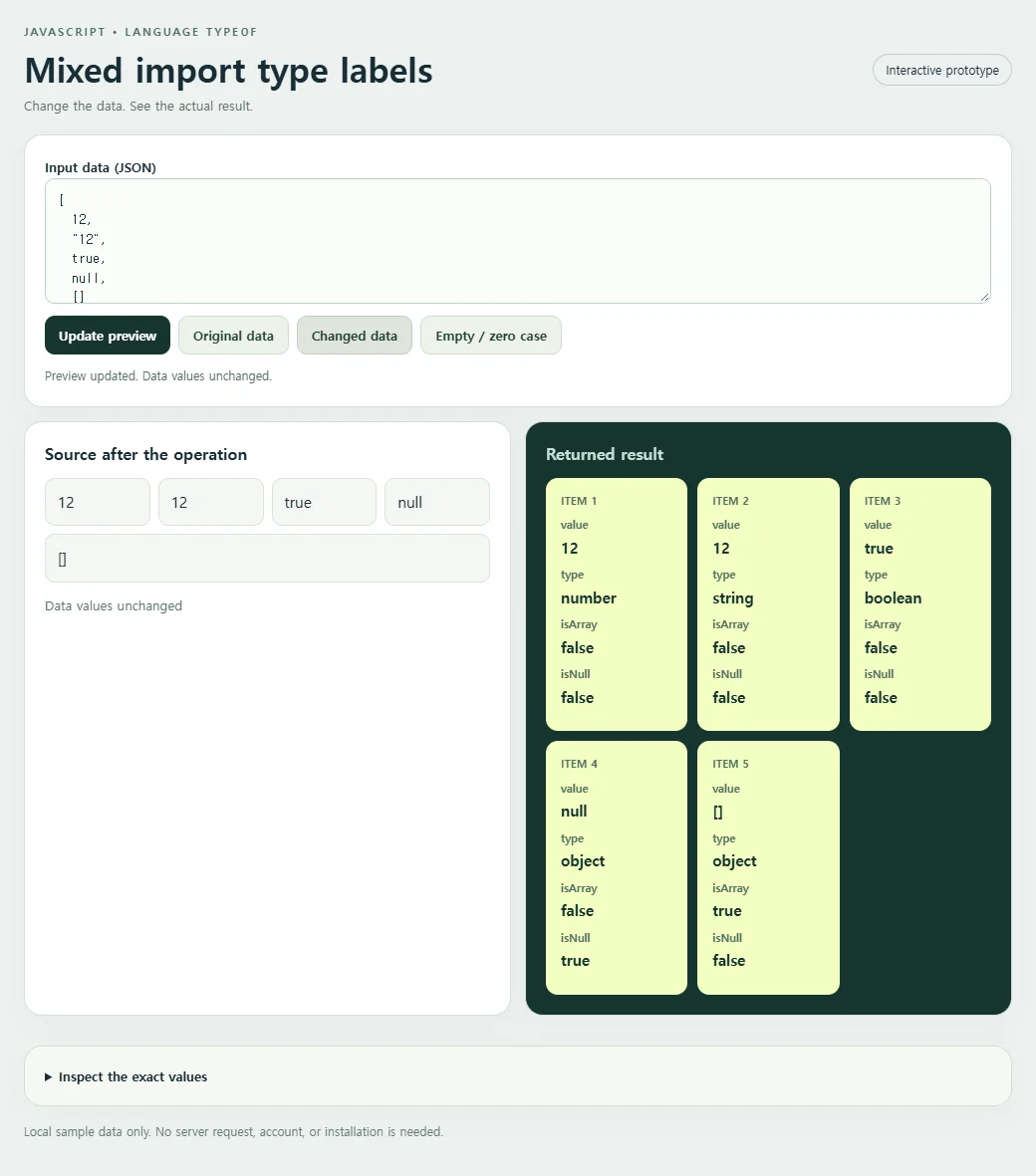 Changing the sample reveals the behavior of the mixed import type labels.