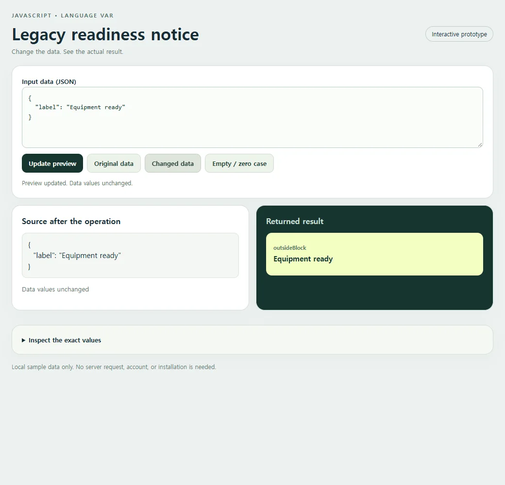Changing the sample reveals the behavior of the legacy readiness notice.
