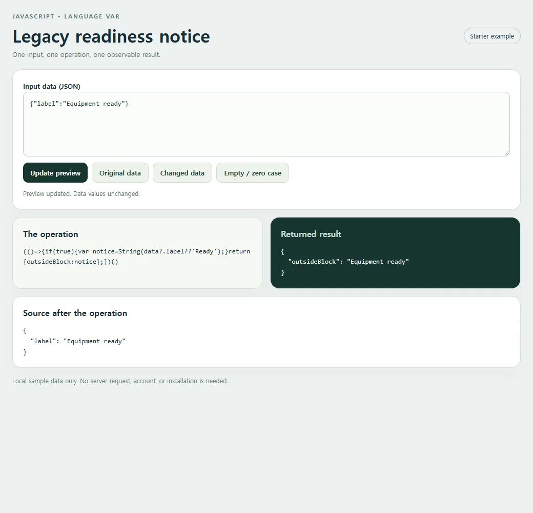 Inspect the exact source and result for the legacy readiness notice.
