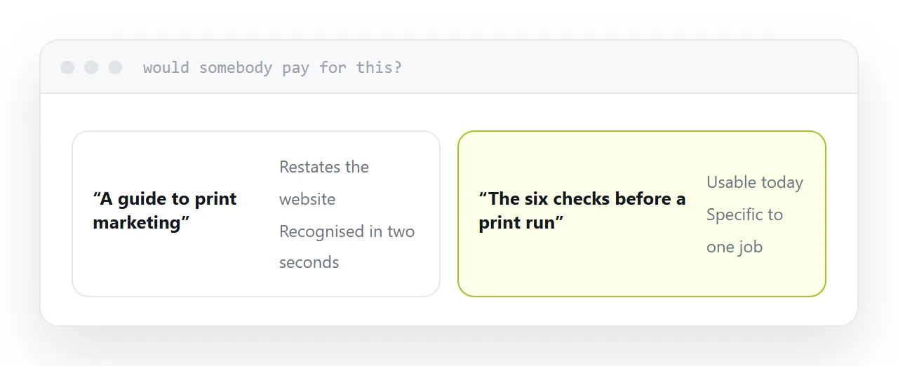 Two offers compared by what a reader gets immediately.