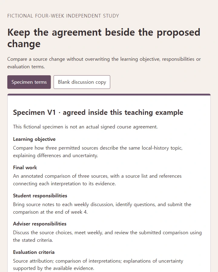 Compare an independent-study agreement with a proposed source change