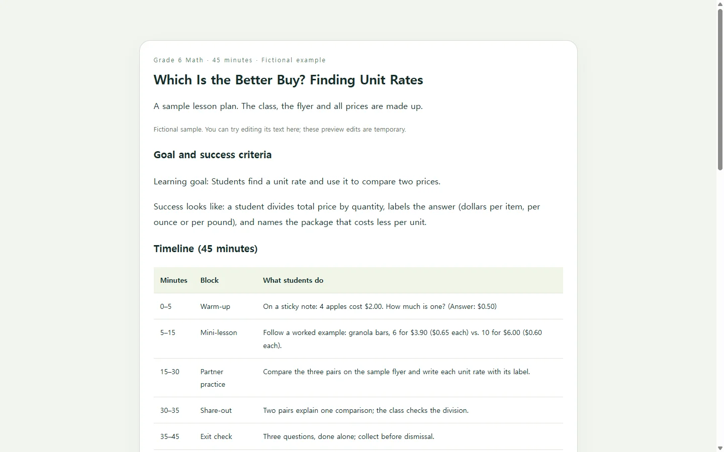 Which Is the Better Buy? Finding Unit Rates — fictional sample