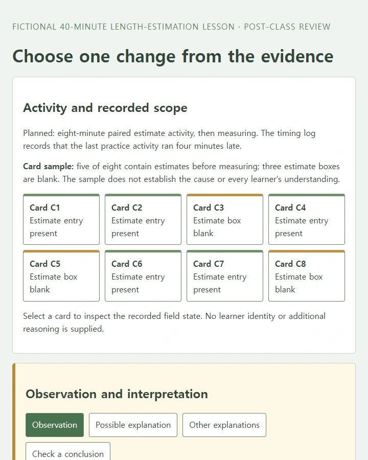 Turn a post-lesson observation into one bounded opening change and a next check