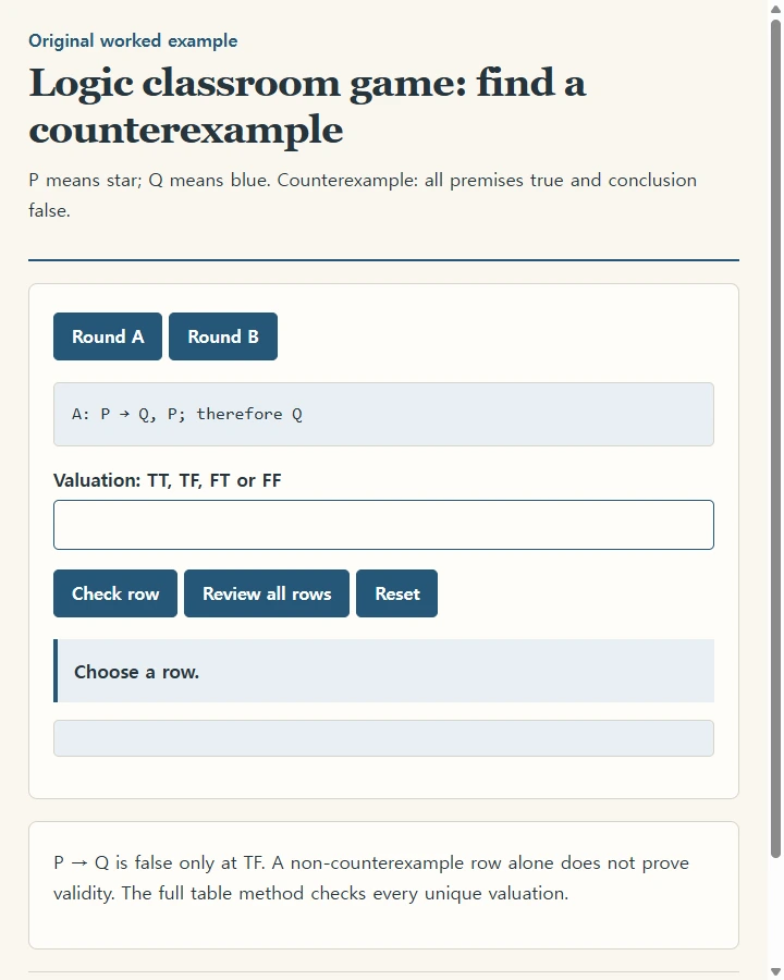 Logic classroom game: find a counterexample